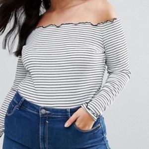 Boohoo Plus Black & White Striped Bardot Top 20